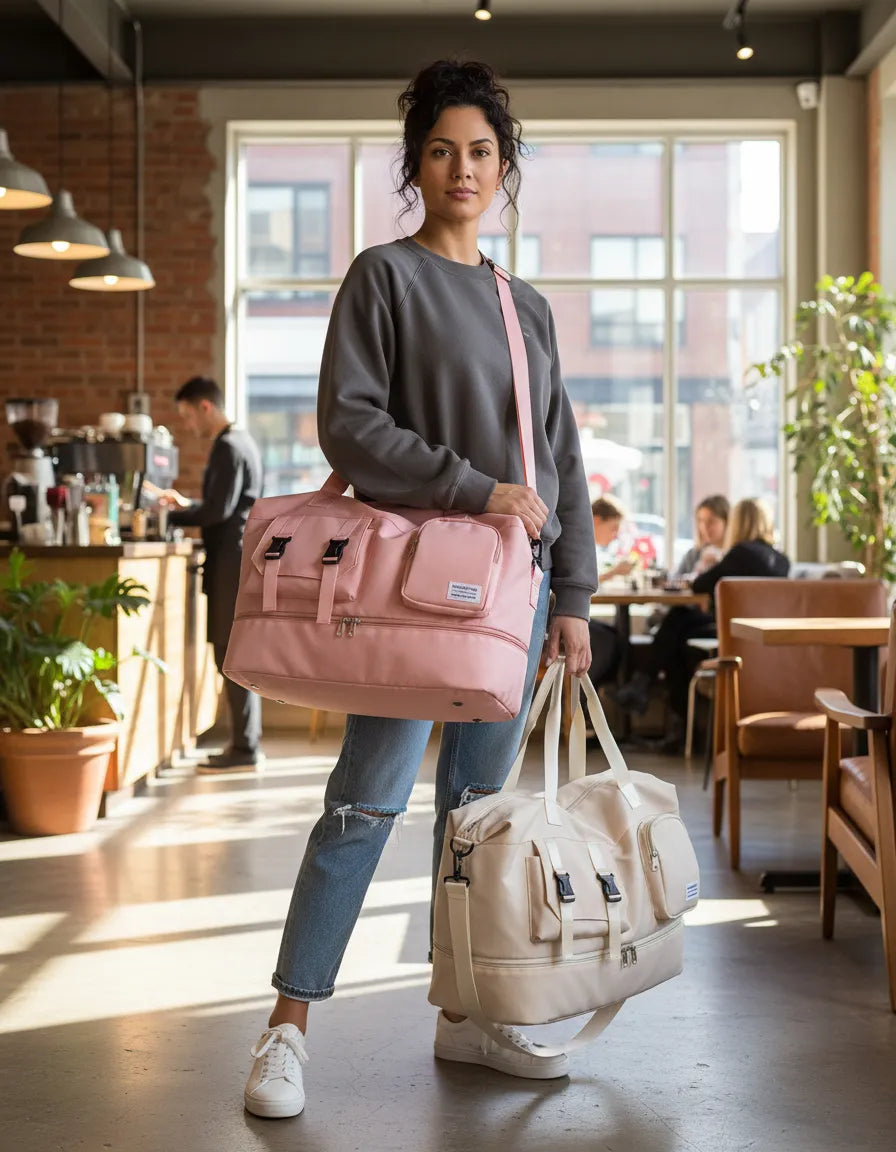 Bolso de tela extensible con base