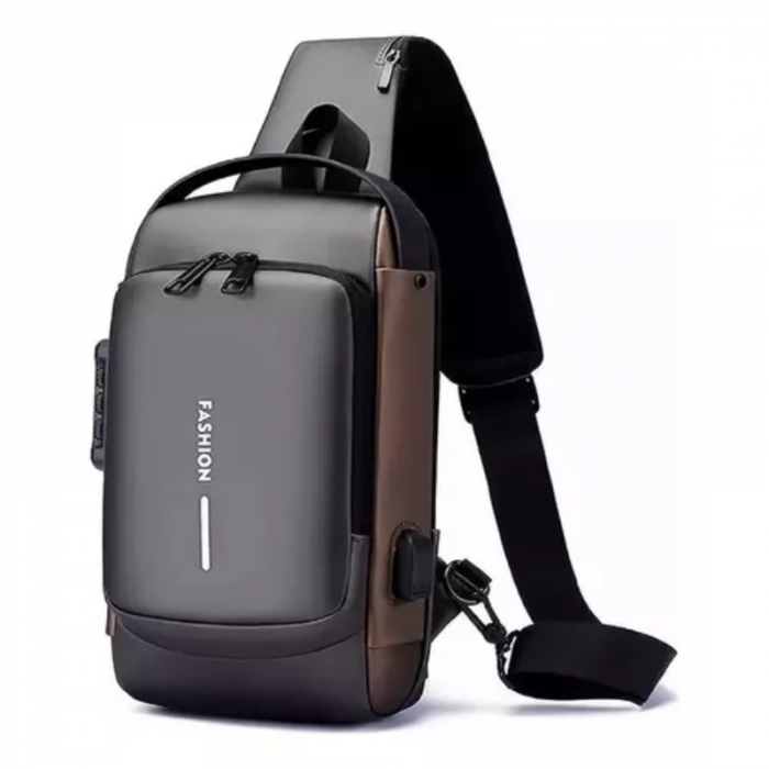 Morral Antirrobo Oxford Negro con Bronce