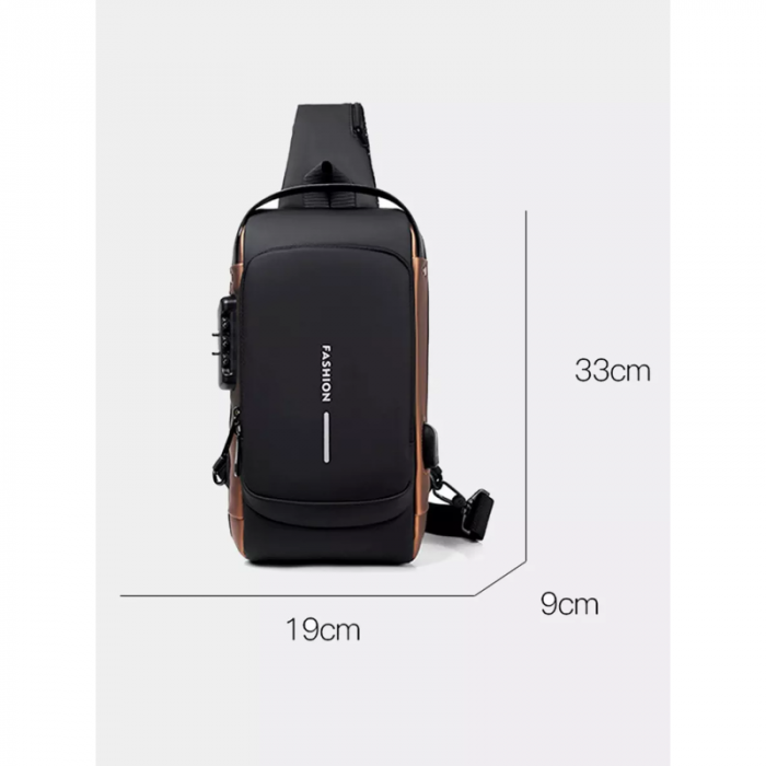 Morral Antirrobo Oxford Negro con Bronce
