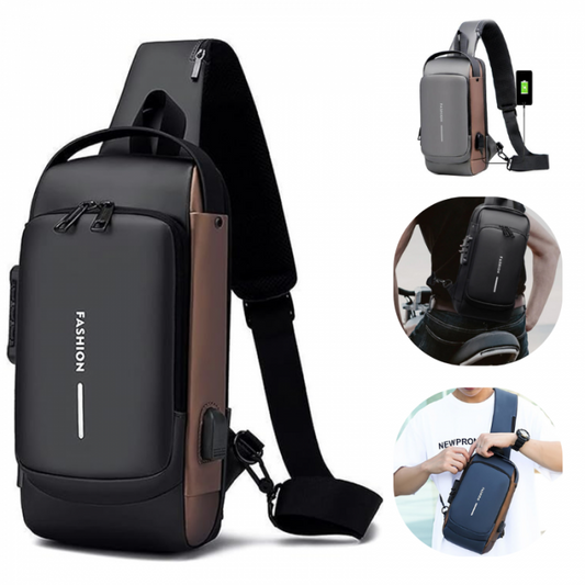 Morral Antirrobo Oxford Negro con Bronce